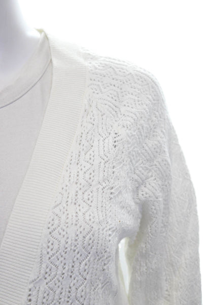 Frame Women Cardigan White Cotton V-Neck Geometric Long Sleeve Petite Size S
