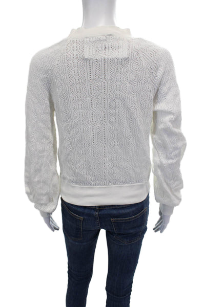 Frame Women Cardigan White Cotton V-Neck Geometric Long Sleeve Petite Size S