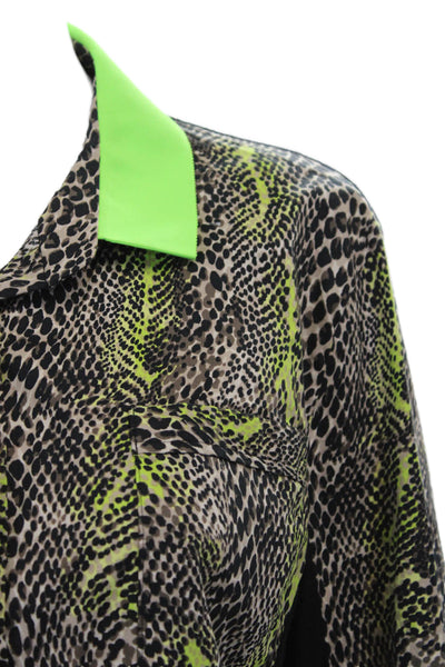 T Tahari Women Basic Blouse Black Animal Print Viscose 3/4 Sleeve Size L