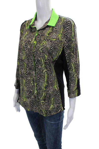 T Tahari Women Basic Blouse Black Animal Print Viscose 3/4 Sleeve Size L