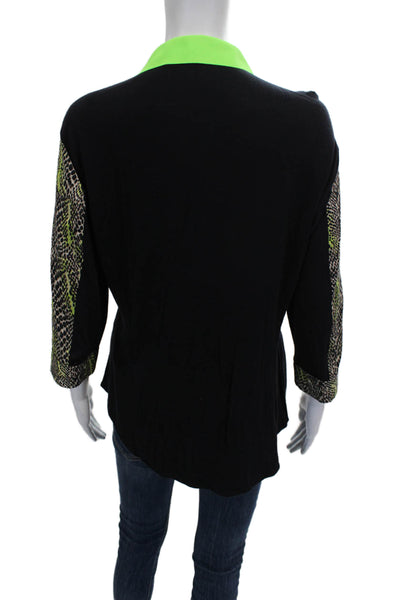 T Tahari Women Basic Blouse Black Animal Print Viscose 3/4 Sleeve Size L