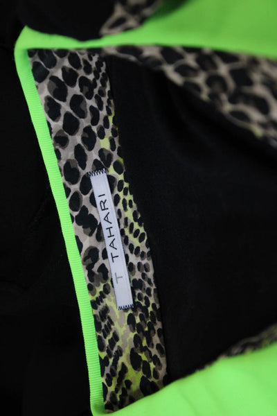 T Tahari Women Basic Blouse Black Animal Print Viscose 3/4 Sleeve Size L