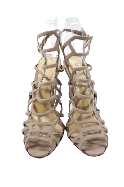 Schutz Womens Suede Caged Slingbacks Sandal Heels Beige Size 7 B