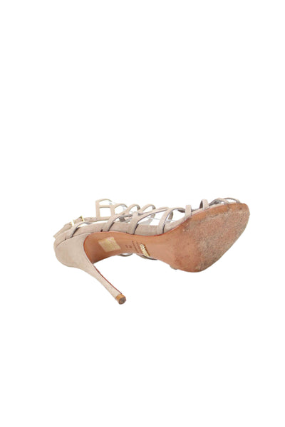 Schutz Womens Suede Caged Slingbacks Sandal Heels Beige Size 7 B