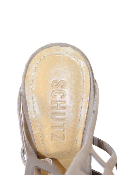 Schutz Womens Suede Caged Slingbacks Sandal Heels Beige Size 7 B