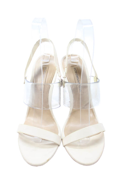 BCBG Max Azria Womens Leather Slingbacks Sandal Heels White Size 6.5 Medium