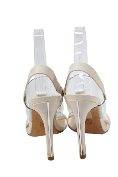 BCBG Max Azria Womens Leather Slingbacks Sandal Heels White Size 6.5 Medium