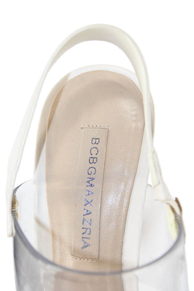 BCBG Max Azria Womens Leather Slingbacks Sandal Heels White Size 6.5 Medium