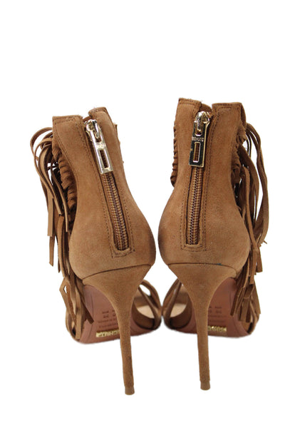 Schutz Womens Suede Fringe Sandal Stiletto Heels Brown Size 36 6