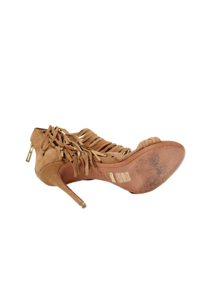 Schutz Womens Suede Fringe Sandal Stiletto Heels Brown Size 36 6