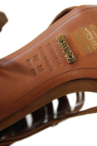 Schutz Womens Suede Fringe Sandal Stiletto Heels Brown Size 36 6