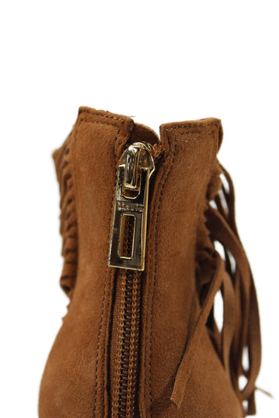 Schutz Womens Suede Fringe Sandal Stiletto Heels Brown Size 36 6