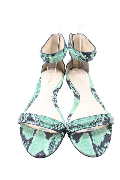 3.1 Phillip Lim Womens Snakeskin Print Ankle Strap Sandals Green Size 37 7