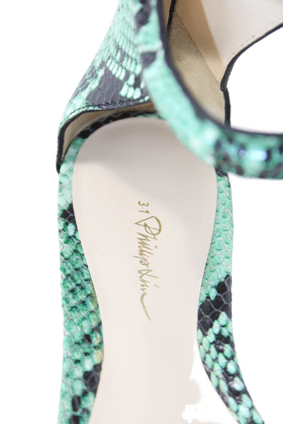 3.1 Phillip Lim Womens Snakeskin Print Ankle Strap Sandals Green Size 37 7