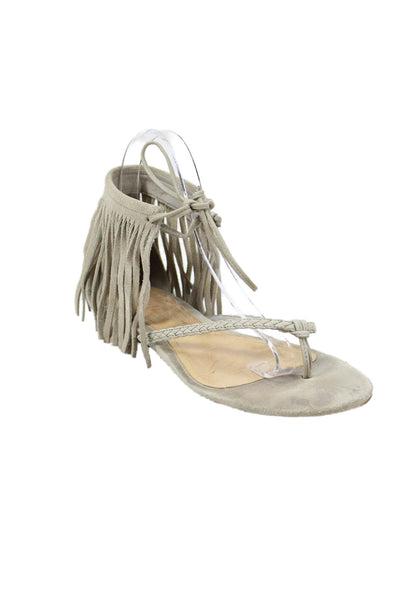 Schutz Womens Suede Thong Fringe Ankle Strap Sandals Beige Size 7 B
