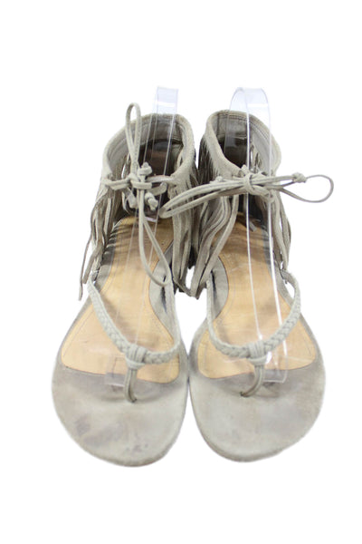 Schutz Womens Suede Thong Fringe Ankle Strap Sandals Beige Size 7 B