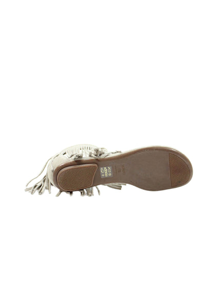 Schutz Womens Suede Thong Fringe Ankle Strap Sandals Beige Size 7 B
