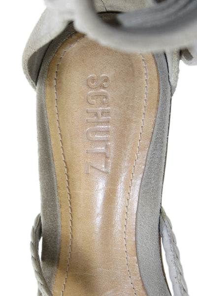 Schutz Womens Suede Thong Fringe Ankle Strap Sandals Beige Size 7 B