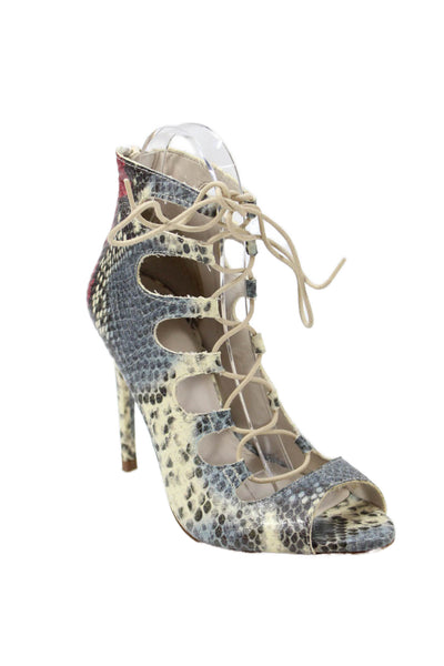 Zara Basic Womens Snakeskin Print Lace Up Sandal Heels Multi Colored Size 37 7