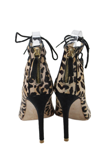 Zara Basic Womens Animal Print Lace Up Sandal Heels Beige Black Size 37 7