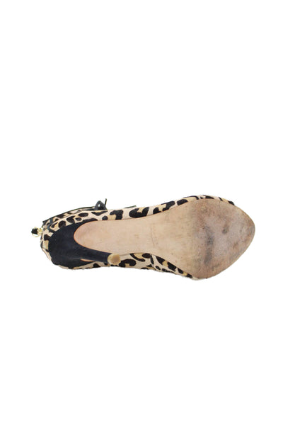 Zara Basic Womens Animal Print Lace Up Sandal Heels Beige Black Size 37 7