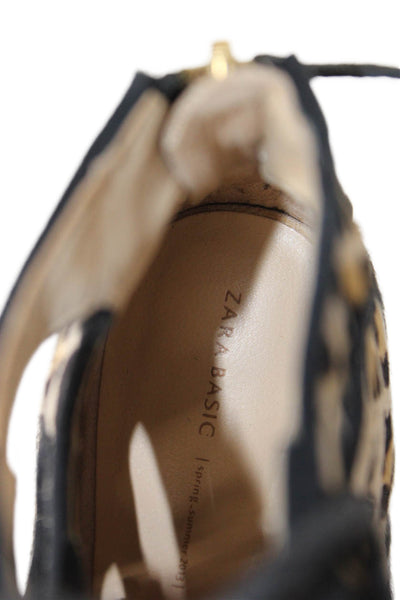 Zara Basic Womens Animal Print Lace Up Sandal Heels Beige Black Size 37 7