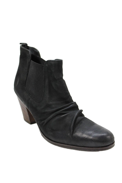 Paul Green Womens Slip On Block Heel Ruched Leather Booties Black Size UK 8