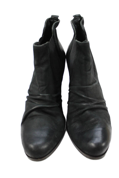 Paul Green Womens Slip On Block Heel Ruched Leather Booties Black Size UK 8