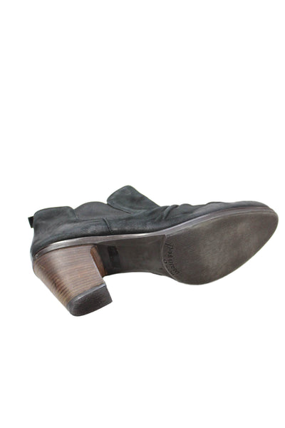 Paul Green Womens Slip On Block Heel Ruched Leather Booties Black Size UK 8