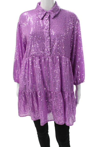 Maeve Anthropologie Womens Purple Collared Long Sleeve Shirt Dress Size PP