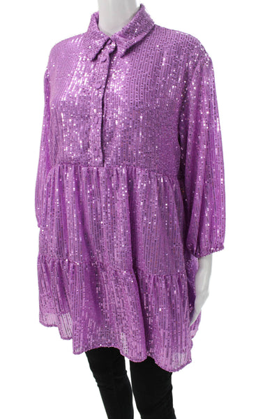 Maeve Anthropologie Womens Purple Collared Long Sleeve Shirt Dress Size PP