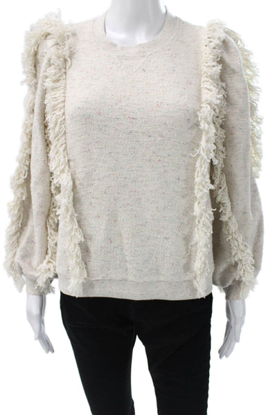 Ulla Johnson Women Ivory Cotton Pullover Sweater Crew Neck Long Sleeve Size S