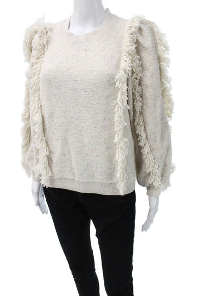 Ulla Johnson Women Ivory Cotton Pullover Sweater Crew Neck Long Sleeve Size S