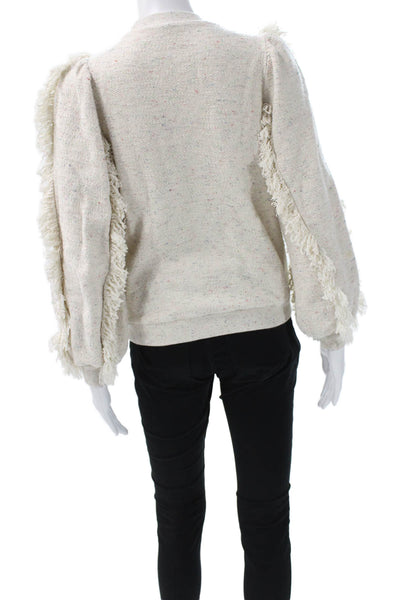 Ulla Johnson Women Ivory Cotton Pullover Sweater Crew Neck Long Sleeve Size S
