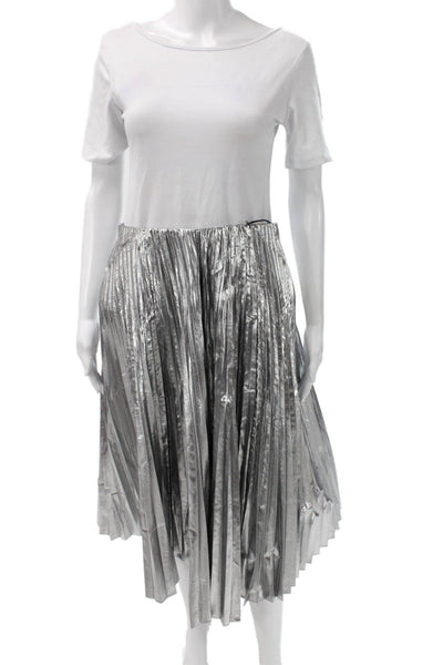 Balenciaga Women Pleated Skirt Silver Knee Length Polyester Size 36