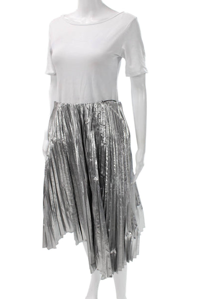 Balenciaga Women Pleated Skirt Silver Knee Length Polyester Size 36