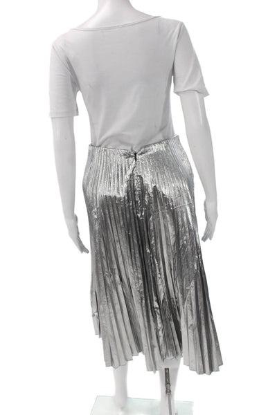 Balenciaga Women Pleated Skirt Silver Knee Length Polyester Size 36