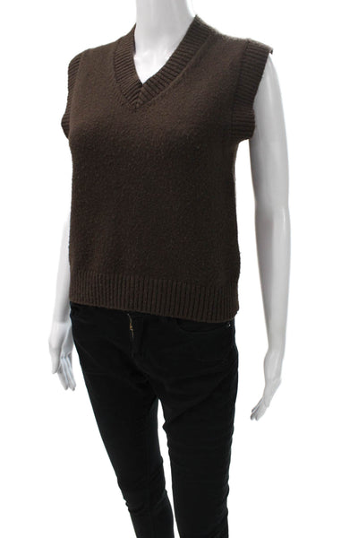 Zara Women Sleeveless V-Neck Vest Brown Polyester Solid Size S