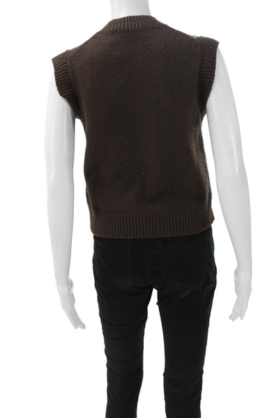 Zara Women Sleeveless V-Neck Vest Brown Polyester Solid Size S
