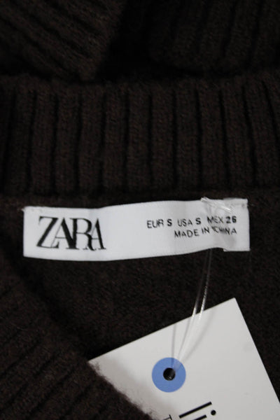 Zara Women Sleeveless V-Neck Vest Brown Polyester Solid Size S