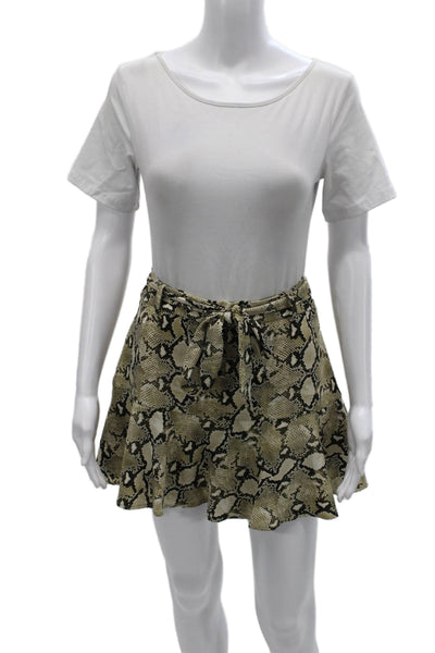 Zara Basic Womens A-Line Mini Skirt Beige Animal Print Polyester Tie Size M