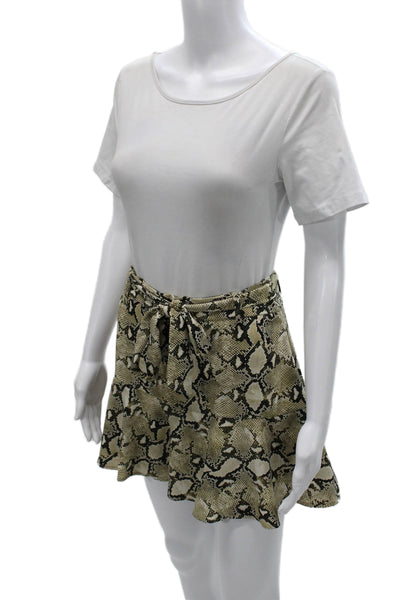 Zara Basic Womens A-Line Mini Skirt Beige Animal Print Polyester Tie Size M