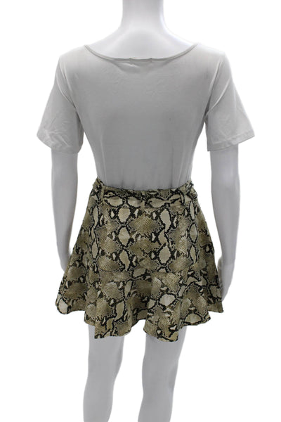 Zara Basic Womens A-Line Mini Skirt Beige Animal Print Polyester Tie Size M