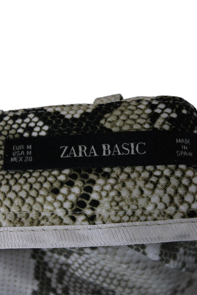 Zara Basic Womens A-Line Mini Skirt Beige Animal Print Polyester Tie Size M