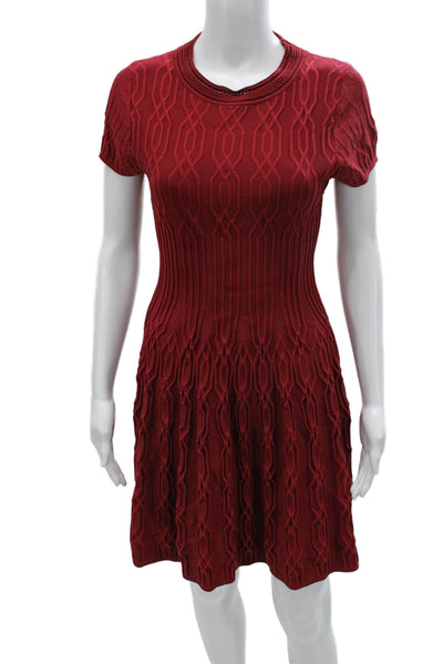 The Kooples Womens Fit & Flare Red Viscose Crew Neck Short Sleeve Dress Size XS