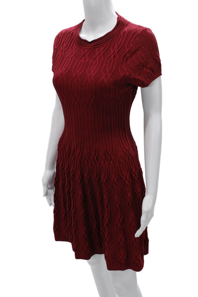 The Kooples Womens Fit & Flare Red Viscose Crew Neck Short Sleeve Dress Size XS