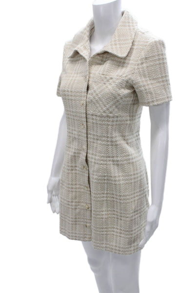 Rumored Womens Shirt Dress Beige Check Wool Collared Short Sleeve Button Size 6