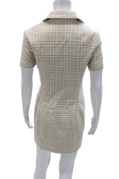 Rumored Womens Shirt Dress Beige Check Wool Collared Short Sleeve Button Size 6