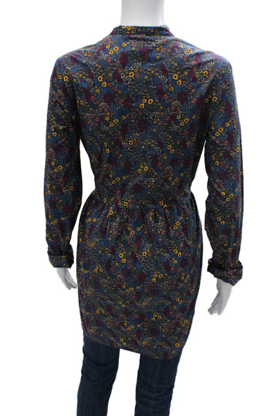 Untuckit Women Tunic Button-Up Collared Floral Blue Cotton Long Sleeve Size S