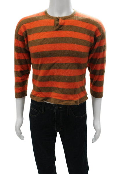Marcello Rubinacci Mens Henley Cashmere Striped Sweater Orange 3/4 Size XS